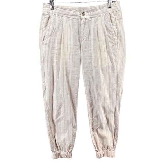 Prana Kickin It Jogger Pants Womens 4 Beige Striped Hemp Organic Cotton Coastal - Picture 2 of 14
